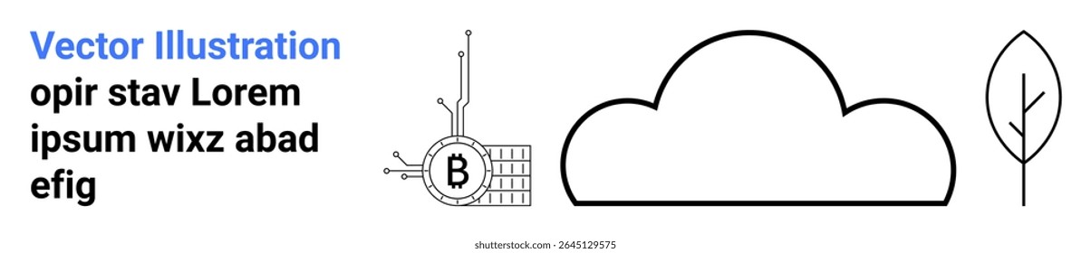 Text block with blue title, blockchain symbol, cloud shape, and leaf element. Ideal for technology websites, environmental projects, cloud computing services, education, blockchain demonstrations