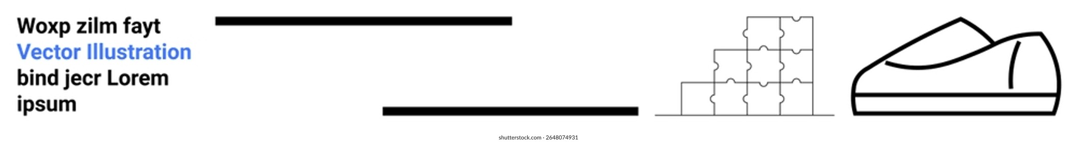 Text blocks, straight black lines, grid block pattern, and outline of a sneaker. Ideal for minimalistic design, branding, product description, user interface, website layout, and instructional