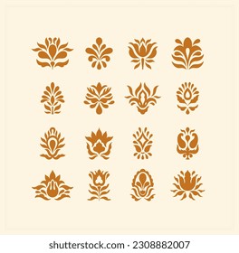 Text boarder divider Mughal symbol for printing in typography. Floral elegant motif in silhouette. Mughal style mirrored palmette. Vector illustration