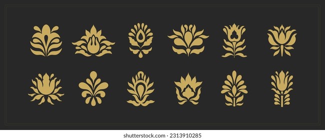 Text boarder divider Mughal symbol for printing in typography. Floral elegant motif in silhouette. Mughal style mirrored palmette. Vector illustration