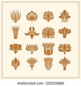 Text boarder divider for printing in typography. Floral elegant motif in silhouette. Art deco mirrored palmette. Vector illustration