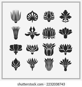 Text boarder divider for printing in typography. Floral elegant motif in silhouette. Art deco mirrored palmette. Vector illustration