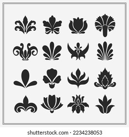 Text boarder divider for printing in typography. Floral elegant motif in silhouette. Art deco mirrored palmette. Vector illustration