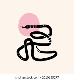 Text Boho Astrology Snake Sign Text Oriental Logo or Label Clipart