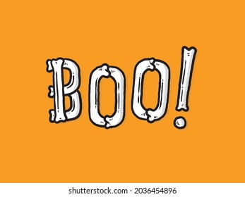 Text Boo! for Halloween day poster advertising. Hand written lettering isolated on orange background.Vector template for poster, social network, banner, cards.