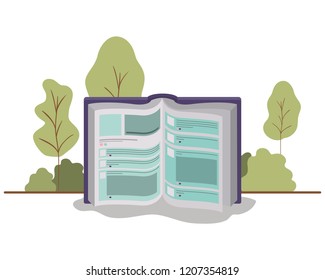 text book with forest landscape