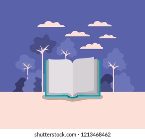 text book with forest landscape