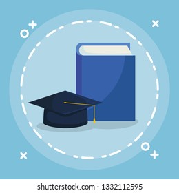 text book with graduation hat