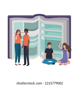 text book with group of people icon