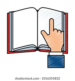 text book with hand reader