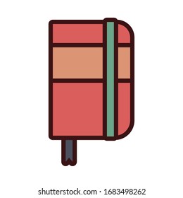 diseño de ilustraciones vectoriales de línea de libro de texto y icono de relleno
