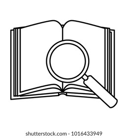 text book with magnifying glass