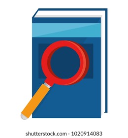 text book with magnifying glass