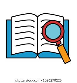 text book with magnifying glass