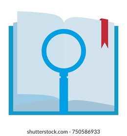 text book with magnifying glass