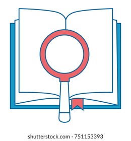 text book with magnifying glass
