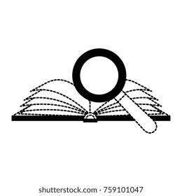 text book with magnifying glass