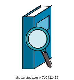 text book with magnifying glass