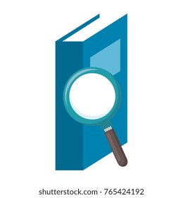 text book with magnifying glass