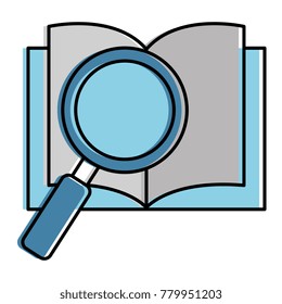 text book with magnifying glass