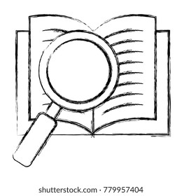 text book with magnifying glass