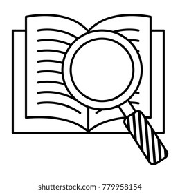 text book with magnifying glass
