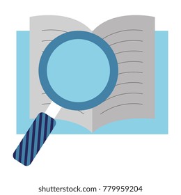 text book with magnifying glass