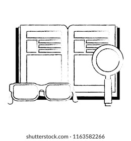 text book with magnifying glass and glasses