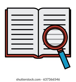 Text Book With Magnifying Glass Isolated Icon