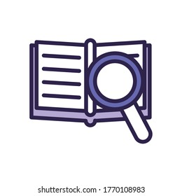 text book with magnifying glass line style icon vector illustration design