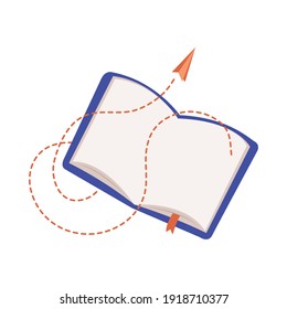 text book with paper airplanes flying vector illustration design