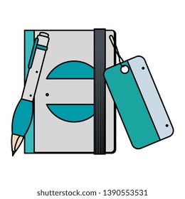 text book and pen writing with company emblem