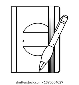text book and pen writing with company emblem