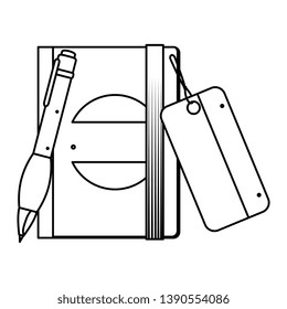 text book and pen writing with company emblem