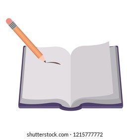 text book with pencil isolated icon