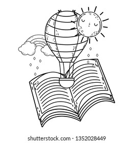 text book with rainbow and balloon helium