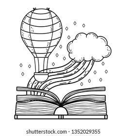 text book with rainbow and balloon helium