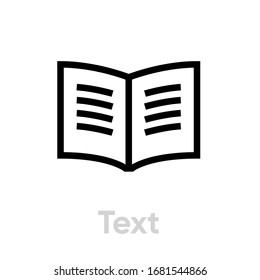 Text book read icon. Editable line vector. Symbol open sheets with horizontal lines of words. Single pictogram.