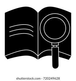 text book school with magnifying glass