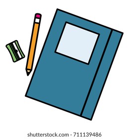 text book school with pencil and sharpeneer