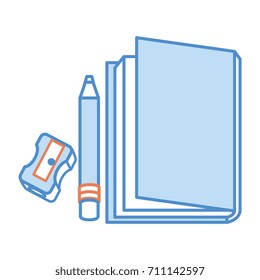 text book school with pencil and sharpeneer