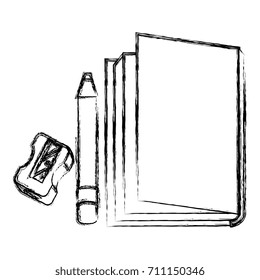 text book school with pencil and sharpeneer