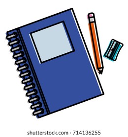text book school with pencil and sharpeneer