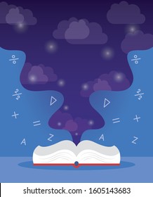 text book school supply with math symbols vector illustration design