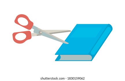 text book and scissors school supplies vector illustration design
