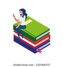 text book with smartphone and minipeople