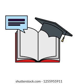 text book with speech bubble and hat graduation