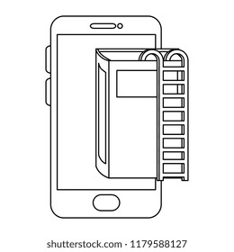 text book with stairs and smartphone
