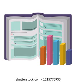 text book with statistics bars isolated icon