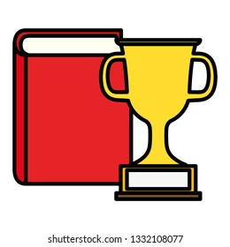 text book and trophy cup